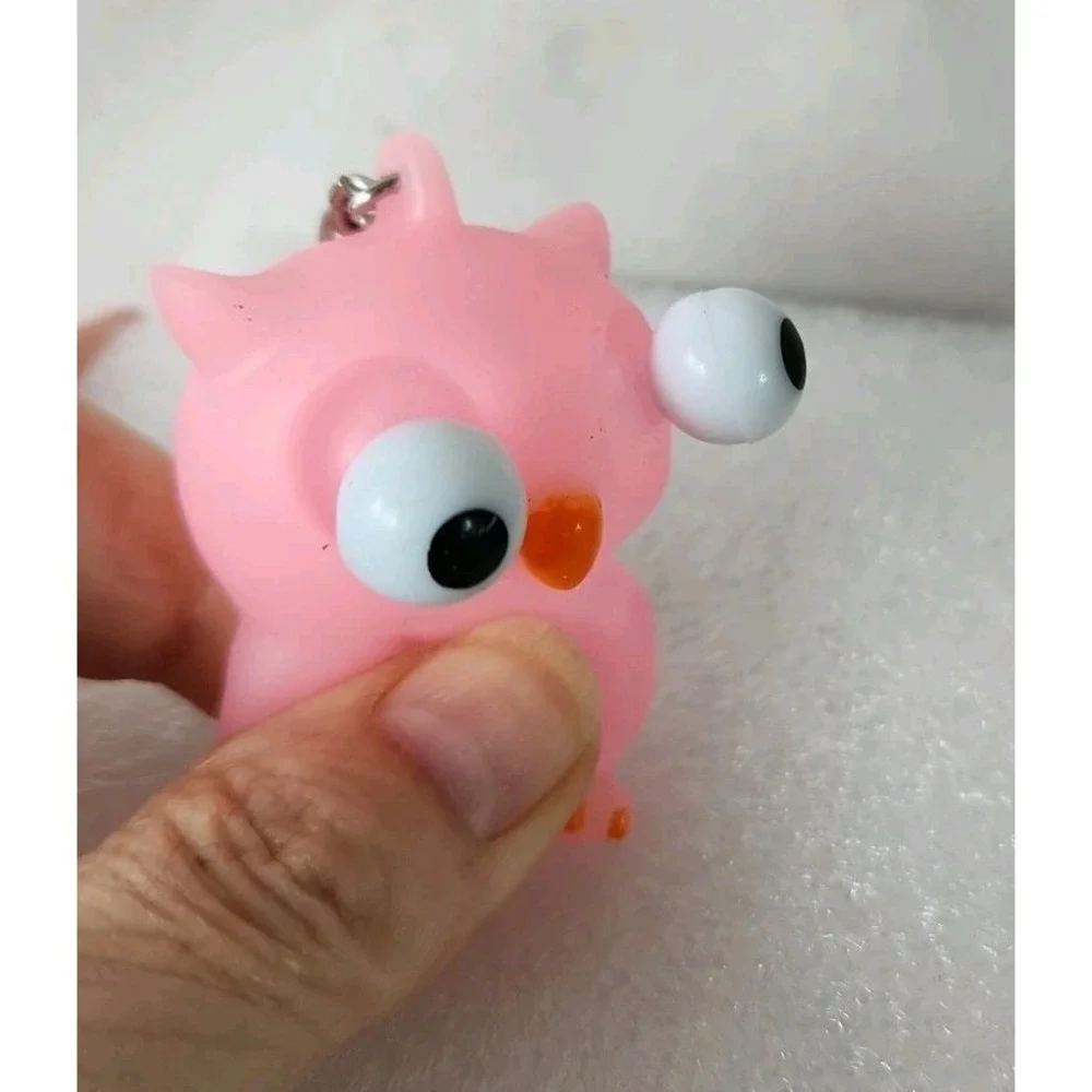 Owl Pink Rubber Squeeze Toy Eyes Pop Out Purse/Bag Charm Keychain Stress Cute 2